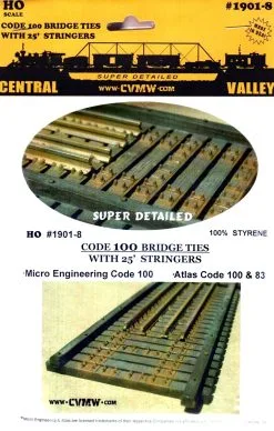 Central Valley Model Works HO 1901-8 Code 100 Bridge Ties With 25' Stringers